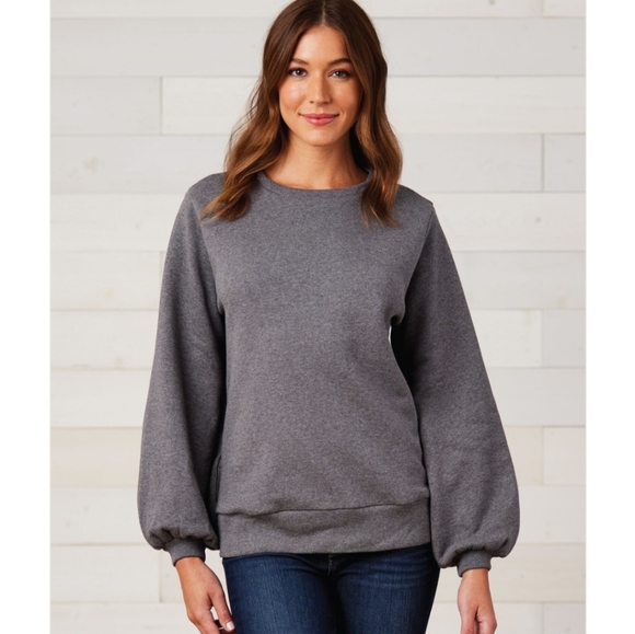 "Scream" Embroidered Balloon Sleeve Crew Sweatshirt, Silver Pink - Picture 6 of 7